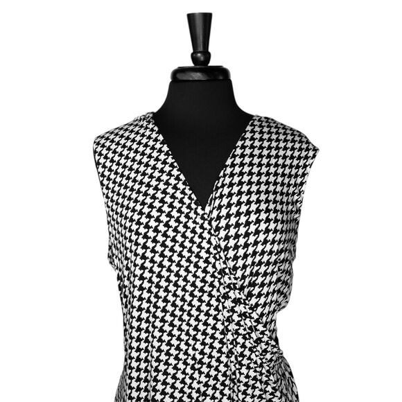 Ralph Lauren Women's Dress Black White Houndstooth Check Surplice V-Neck Midi 2X - Picture 6 of 9